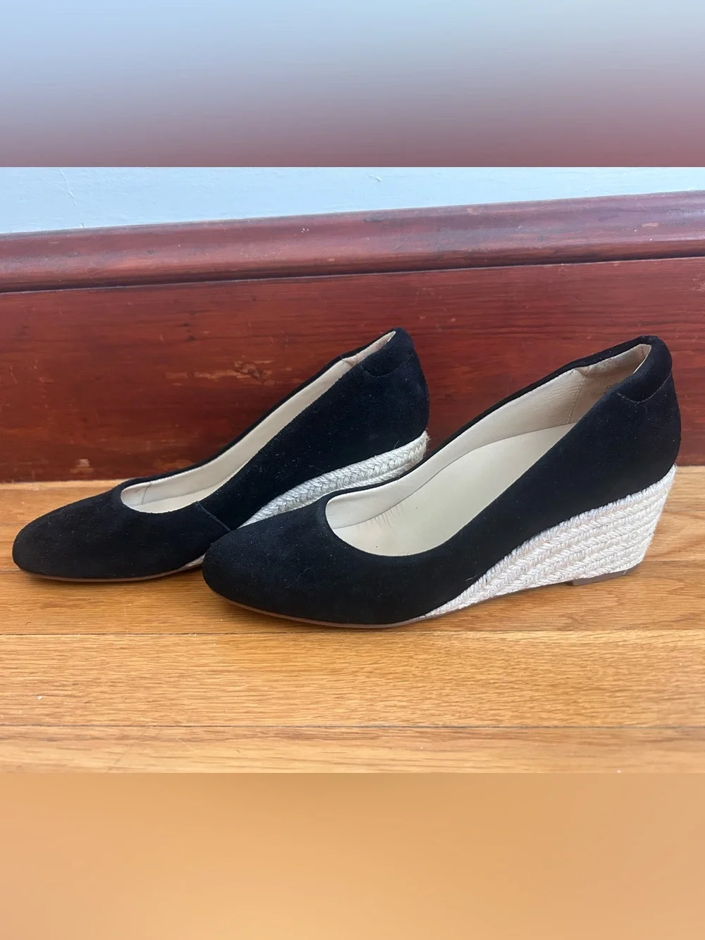 Abeo Quinn Black Suede Espadrille Wedge
